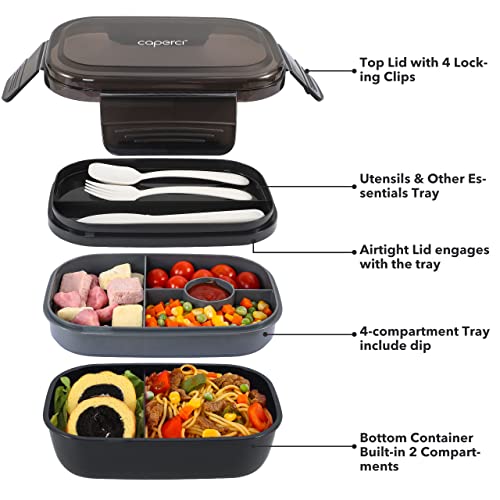 Stackable Bento Box 3-Layer Lunch Container with Utensils, 55 oz, Navy Blue U1356