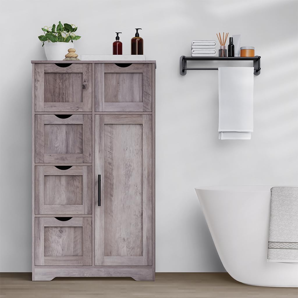 Bathroom Floor Storage Cabinet with 4 Drawers and Adjustable Shelves K979