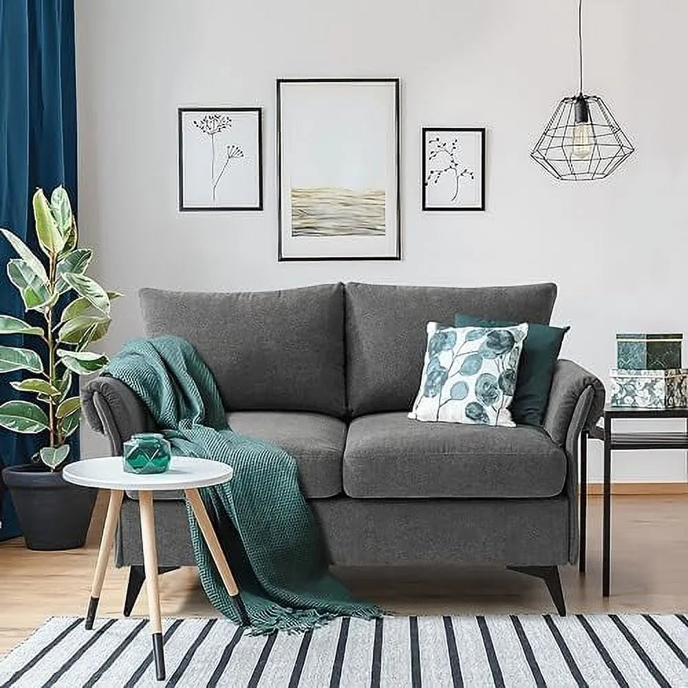 xrboomlife 50" Small Couches for Small Spaces  Modern Sofa Loveseat for Living Room  Fabric Sofas Couch with 2-Seater  Solid Wood Frame  Removable Low-Back Cushion Easy to Install(Dar