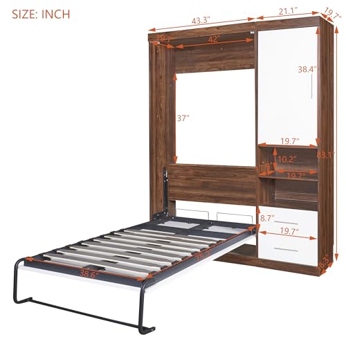 Queen Size Wood Murphy Bed Wall Bed Frame, Foldable Platform Bed K59147