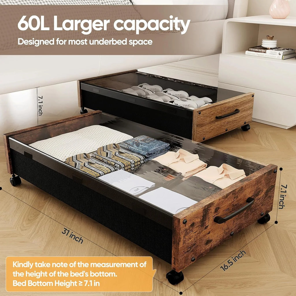 Under Bed Storage Bins with Wheels and Removable Lid, 2 Pack C292