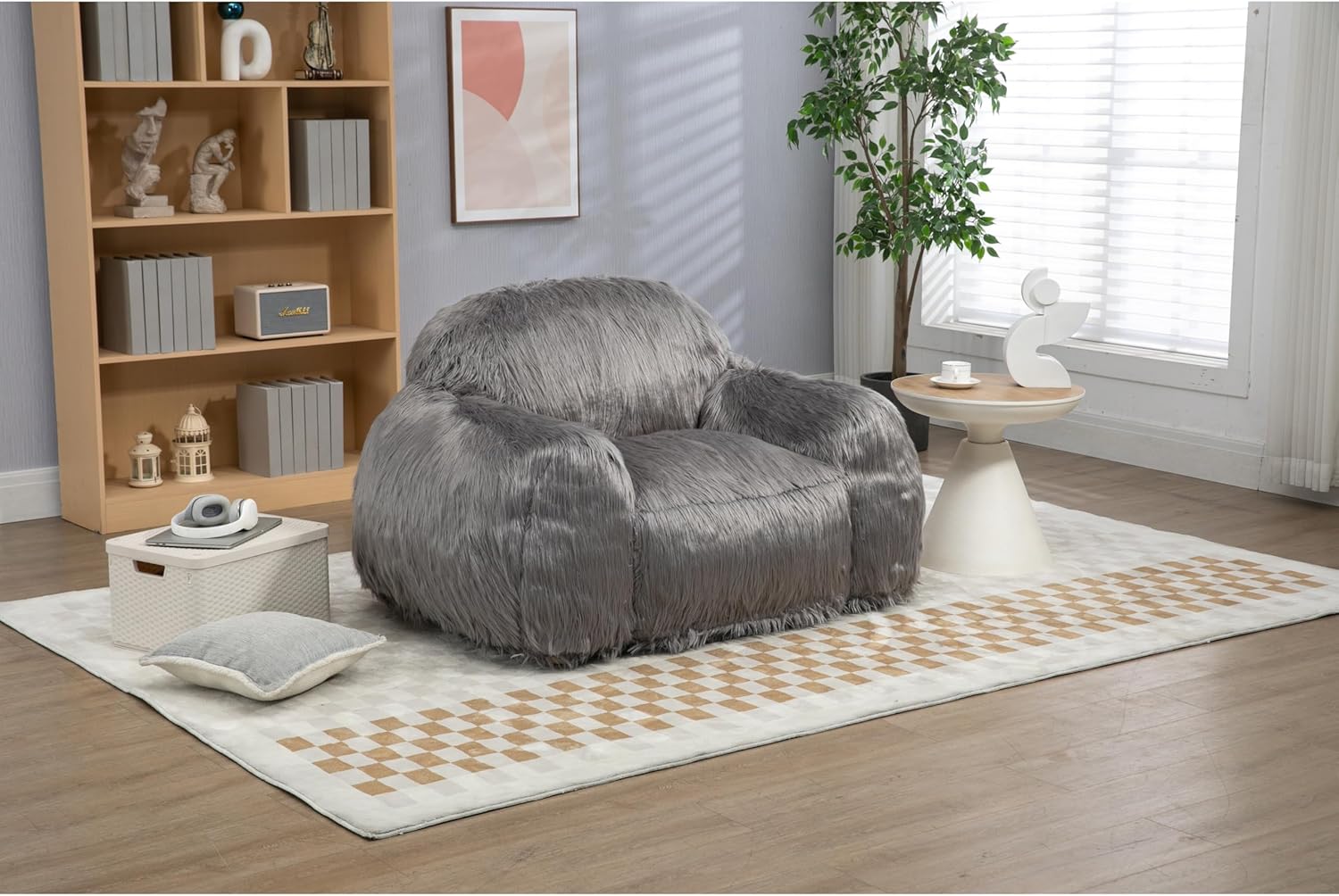 Grey Long Hair Bean Bag Chair Sofa E42454