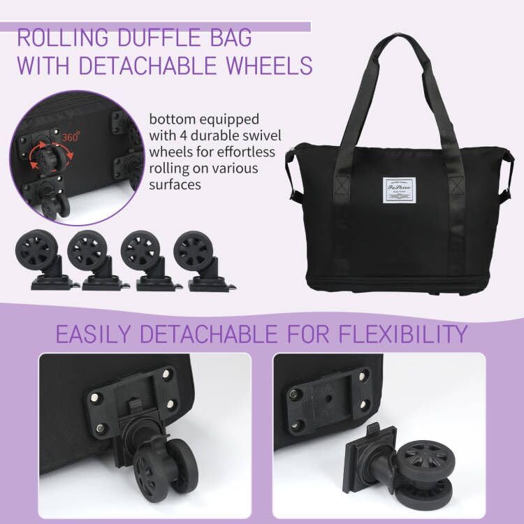 Rolling Duffel Bag, Expandable Carry-On with Wheels, Large Weekend Bag X2665