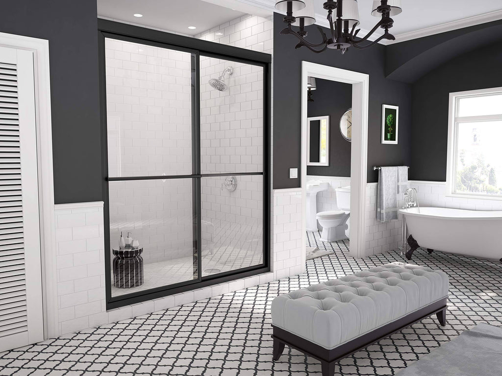 Framed Sliding Shower Door 42 x 70 Inch, Black J408970