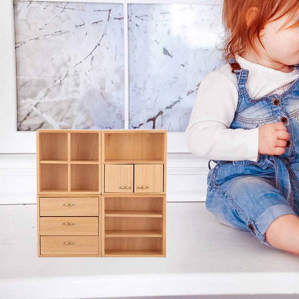 Dollhouse Cabinet Furniture Set, 4pcs Wooden DIY Dollhouse Accessories J24228
