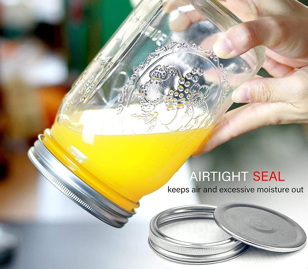 Wide Mouth Mason Jars 32 oz - 12 Pack with Airtight Lids and Bands Y1939