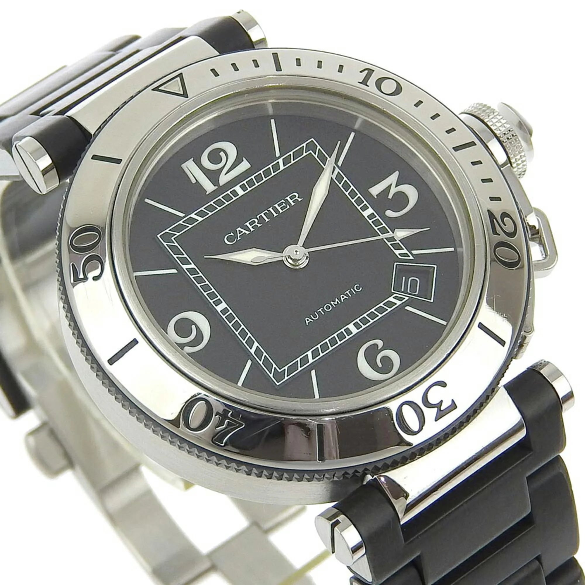 Men's Automatic Watch Stainless Steel Rubber Silver Black D10117