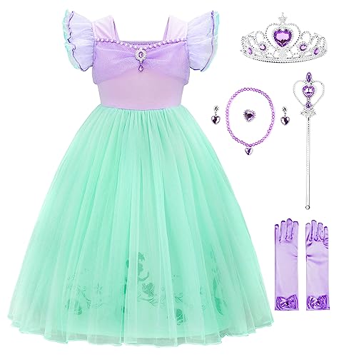 JerrisApparel Little Mermaid Costume For Girls Princess Dress Cosplay Role Play Outfit Accessories