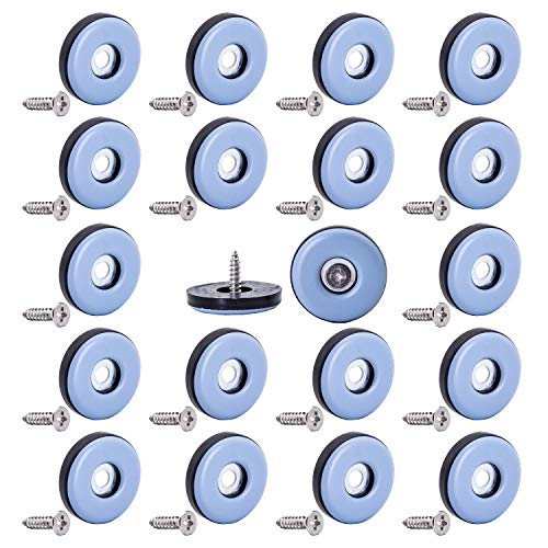 Teflon Furniture Sliders Pads(24 Pack 3/4 inch(19mm) Base),Table/Chair/Cabinet/Sofa Small Size PTFE Glides,Stainless Steel Screw on Protect The Floor,Heavy Duty Sliding Block for Furniture