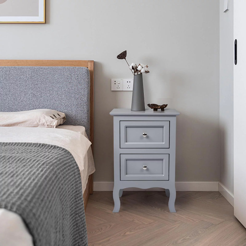 Nightstand with 2 Storage Drawers, Set of 2, Gray O3057