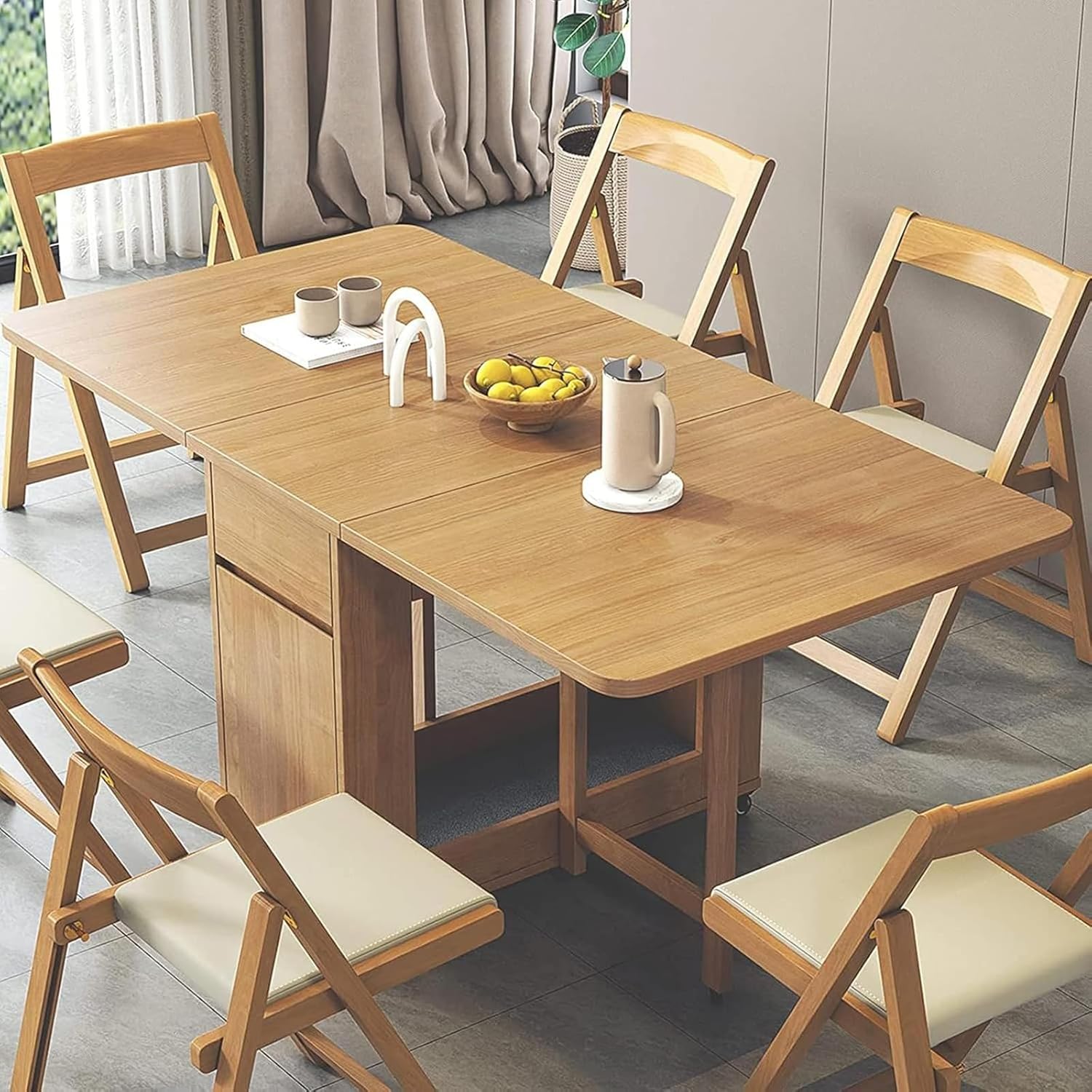 Folding Dining Table Set with 4 Chairs, Extendable Drop Leaf P320799
