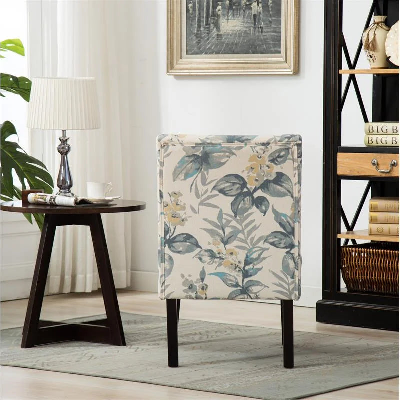 Blue Leaves Fabric Armless Accent Chair R383