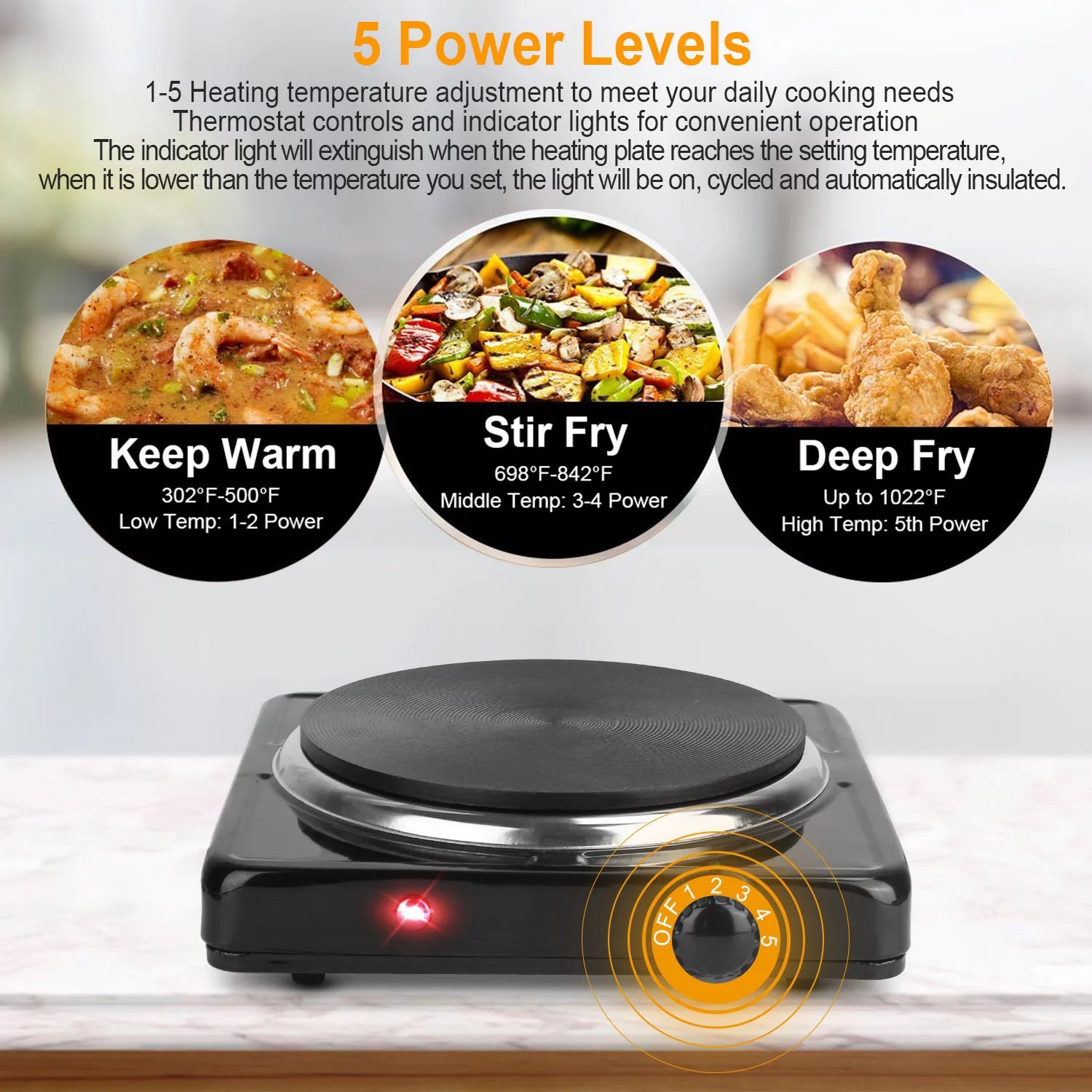 Electric Countertop Single Burner 1500W with Cast Iron Hot Plate L21804