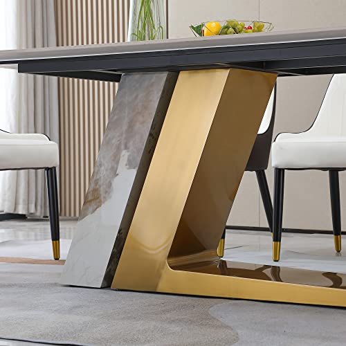 Sintered Stone Dining Table for 6-8, Rectangular with Gold Steel Base Q7198