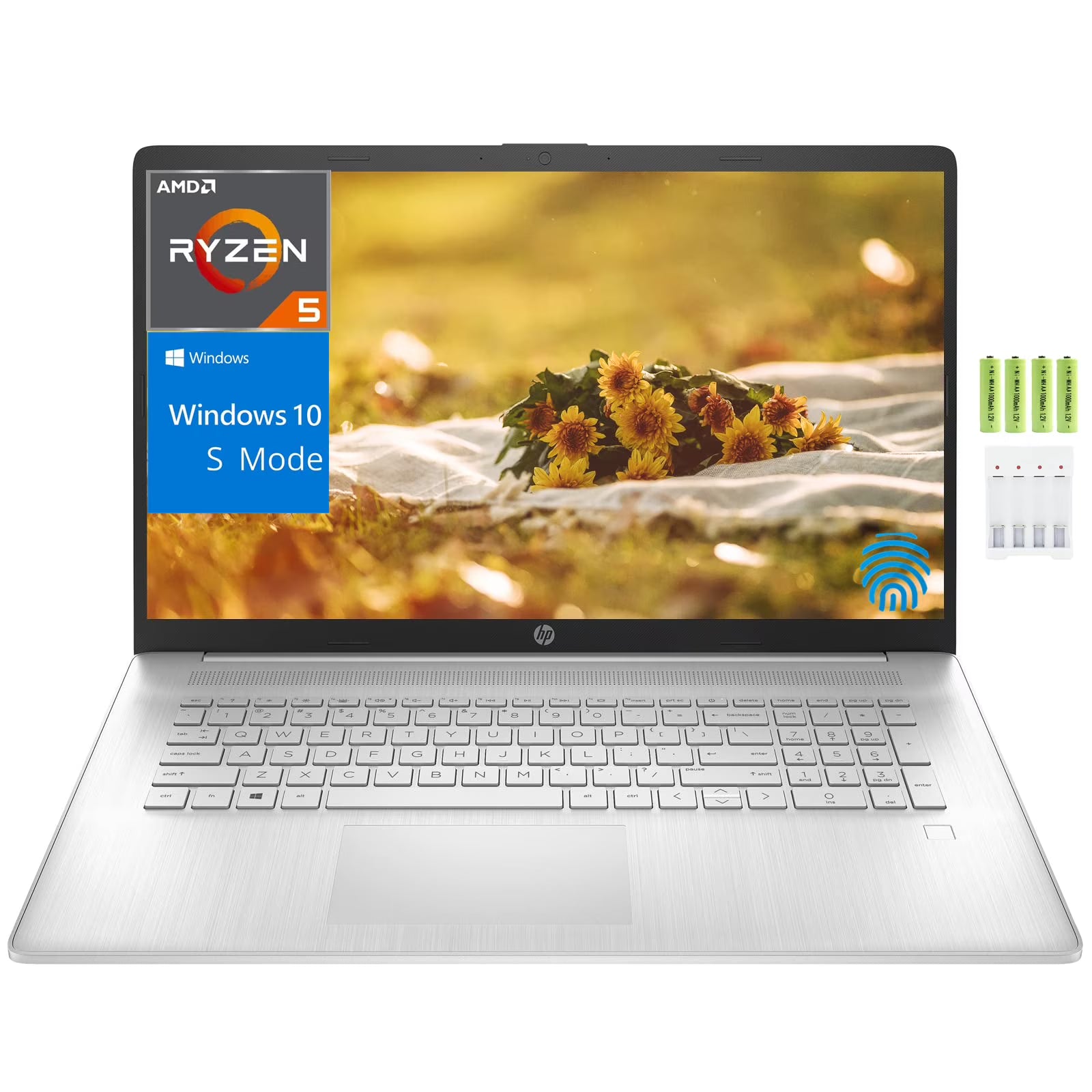 HP 17 17.3" 1920 x 1080 Full HD Business Laptop Computer, 6 Core AMD Ryzen 5 5500U, 32GB RAM, 1TB PCIe SSD, Fingerprint, Numeric Keypad, Wi-Fi 5, Bluetooth 4.2, Windows 10 Home (S Mode), w/Battery
