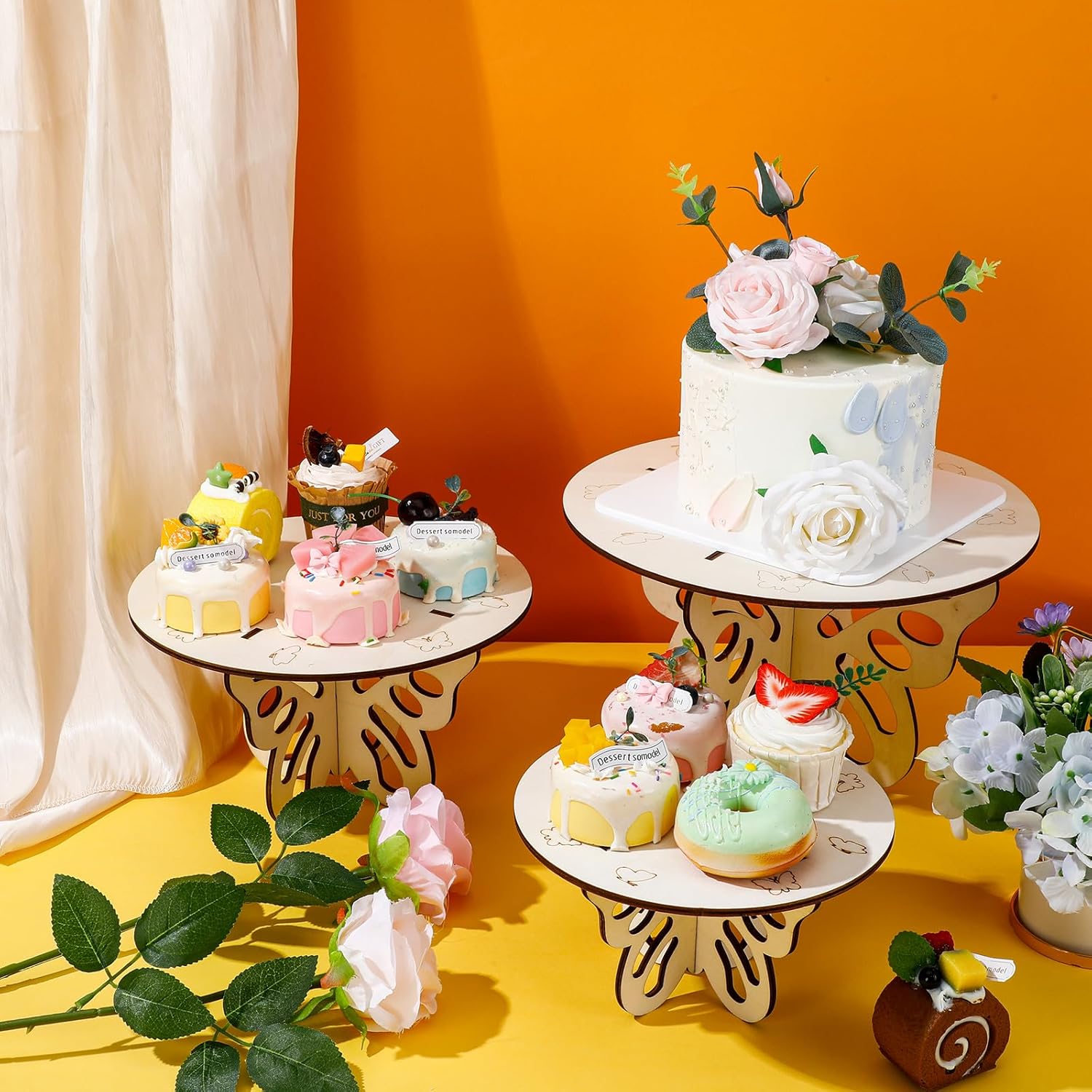 Butterfly Wood Cake Stands Set 12 10 8 Inch for Party Q64574