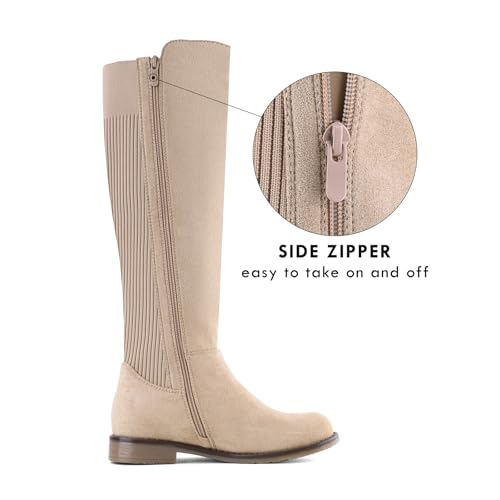 Women's Knee High Boots Flat Low Heel Stretchy Round Toe P555