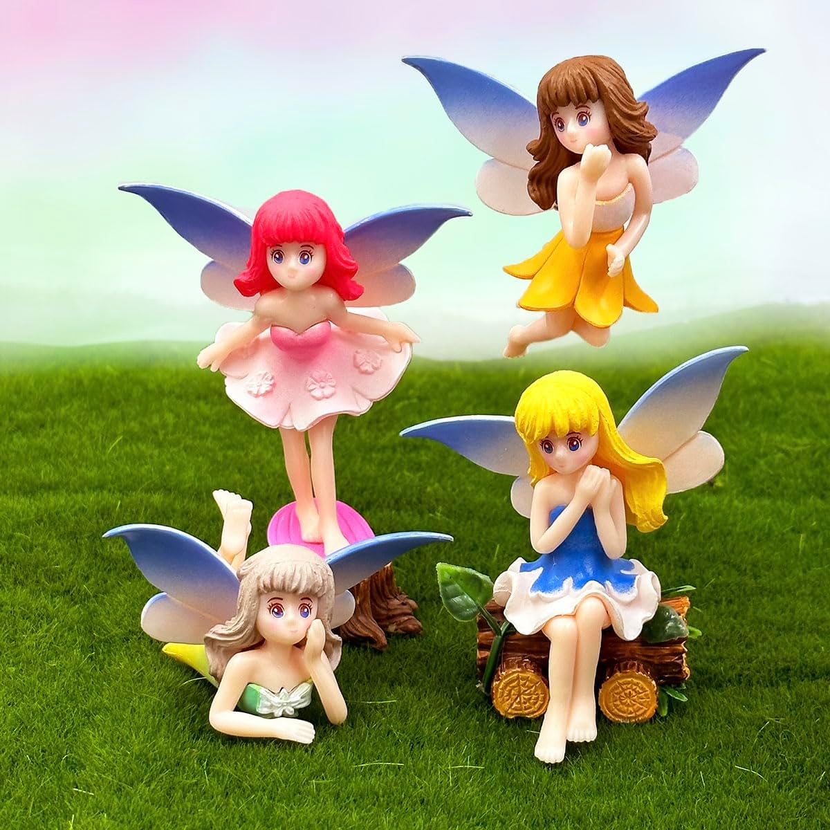 Miniature Fairy Figurines - 4Pcs Resin Flower Fairies for Garden, Bonsai & Dollhouse Decor X859