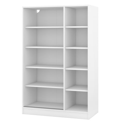 3-Door Mirror Wardrobe with 2 Drawers & Top Cabinets, Freestanding Closet with Hanging Rail & Shelves A228