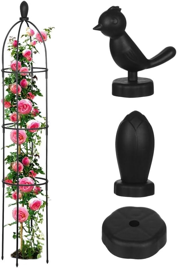 Garden Obelisk Trellis for Climbing Plants Outdoor, 5.58FT Metal Plant Support Towers,Garden Tower Trellis for Potted Plants Flowers Vegetable Vine Indoor Outdoor(Black)