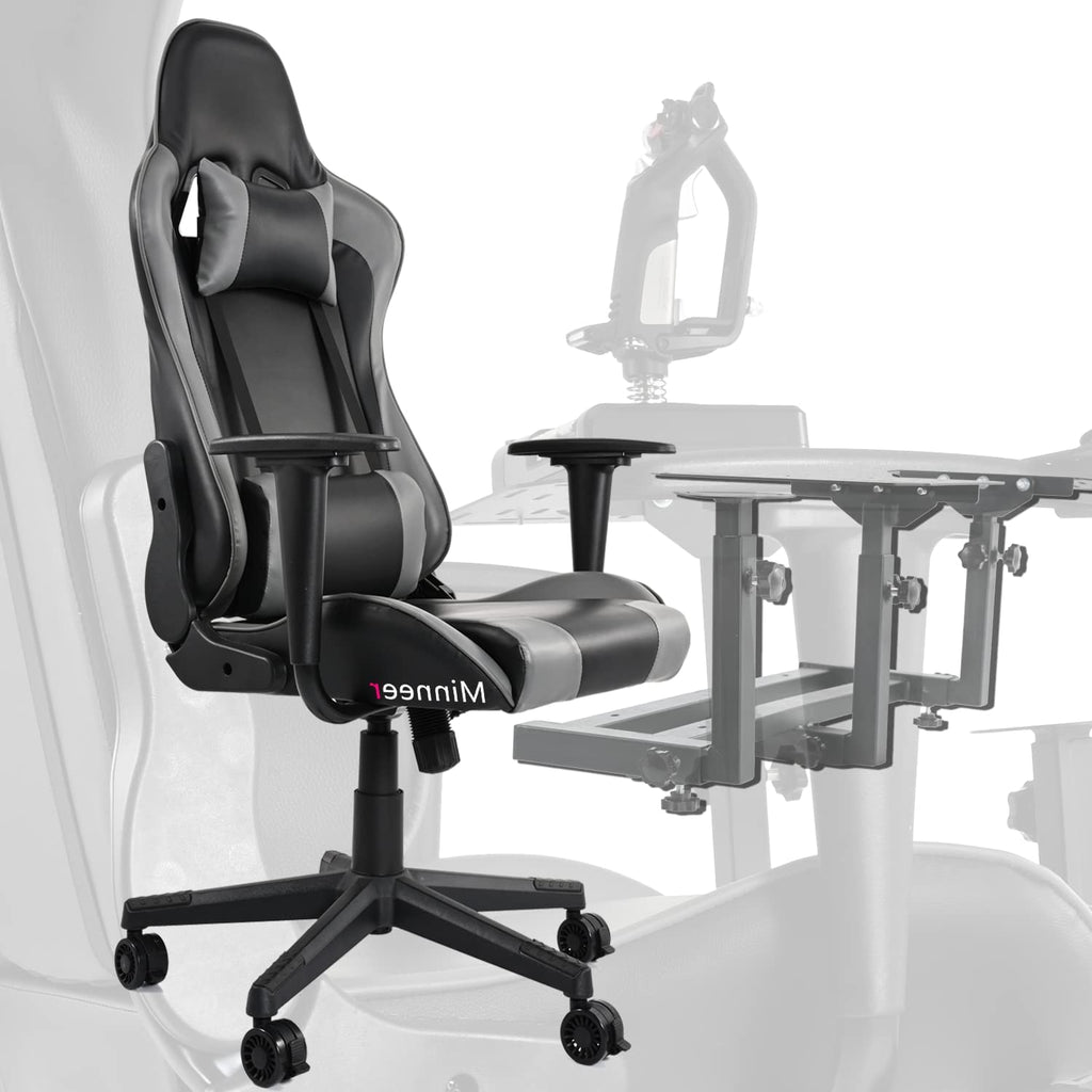 Minneer Flight & Racing Simulator Gaming Chair with Adjustable Headrest and Lumbar Pillow Swivel Liftable Office Chair,Gray