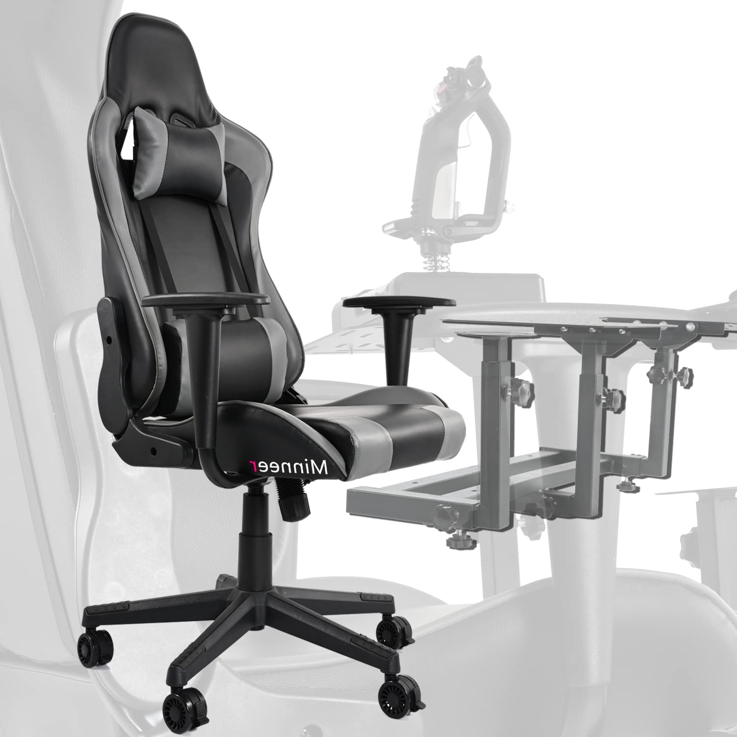 Minneer Flight & Racing Simulator Gaming Chair with Adjustable Headrest and Lumbar Pillow Swivel Liftable Office Chair,Gray