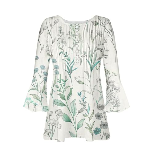 Women's Casual Print V Neck Pullover Tunic Top 3/4 Sleeve U841