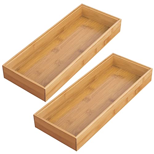 Wooden Bamboo Drawer Organizer - 12" Stackable Storage Tray for Kitchen Utensils and Flatware, 2 Pack P51902