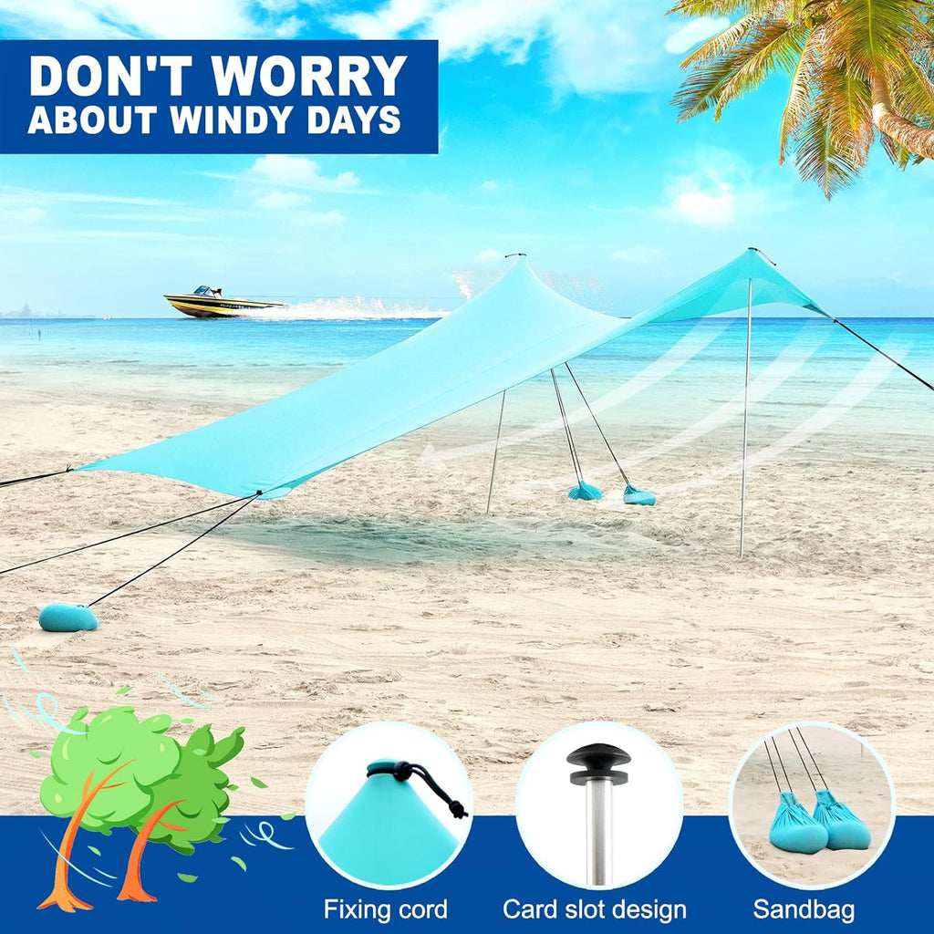 Beach Canopy Tent UPF50+ Windproof Portable Sunshade with Sandbags V80449