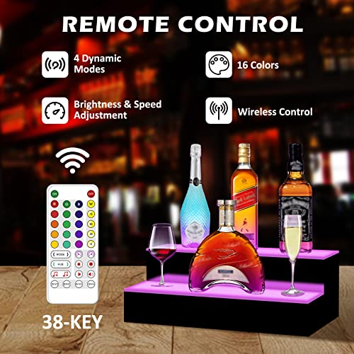 LED Lighted Liquor Bottle Display Shelf, 16-Inch 2-Step with Remote Control V12657