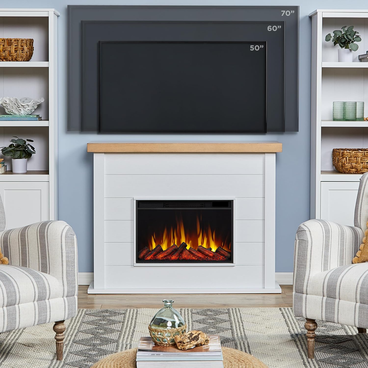 Slim Electric Fireplace with Mantel, Remote Control, White J14823