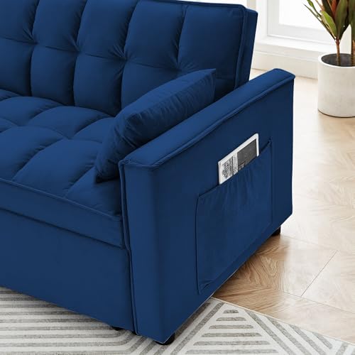 Velvet Convertible Sofa Sleeper with Detachable Arm Pockets O80682