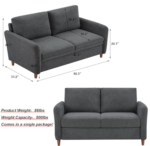 Linen Sofa Couch with Storage and 2 Pillows, 3-Seat, Dark Grey A76996