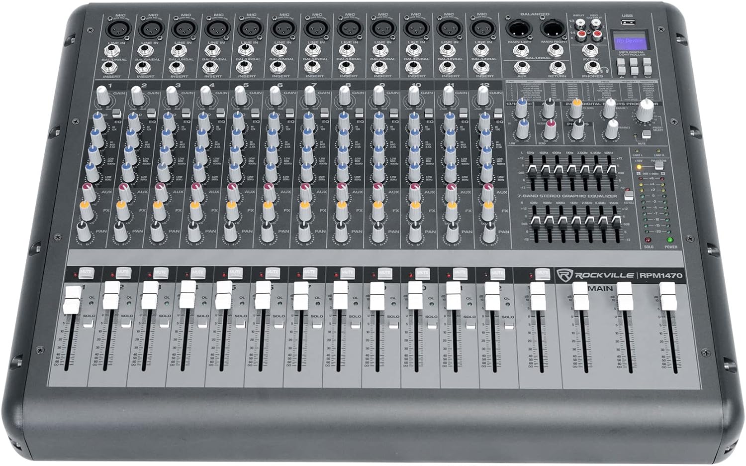 12 Channel 4800W Powered Mixer with 7 Band EQ and Effects Q7001