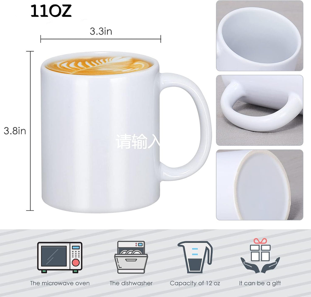 Blank White Ceramic Sublimation Mugs 11 oz, 12-Piece Set Y925