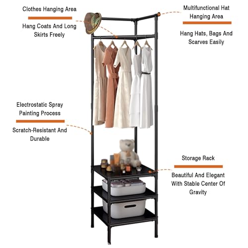 Corner Coat Rack, 3-Tier Hall Tree Stand with Storage, Gray O738