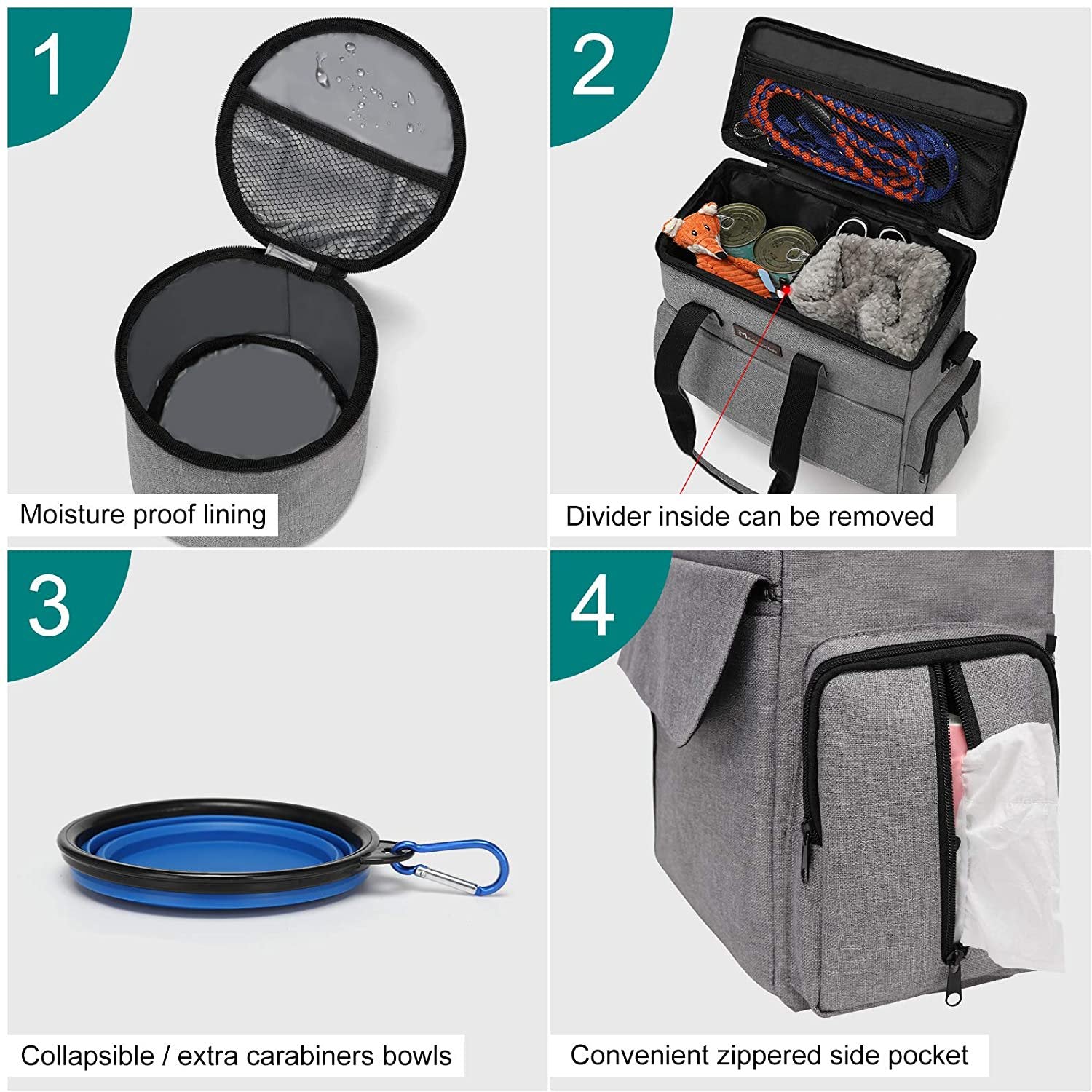 Dog Travel Bag with Food Carriers and Collapsible Bowls S62893