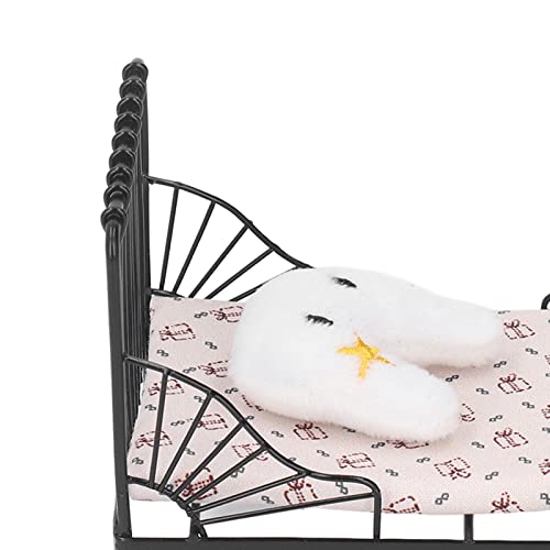 Miniature Bedroom Furniture 1:12 Dollhouse Bed with Pillow D116048