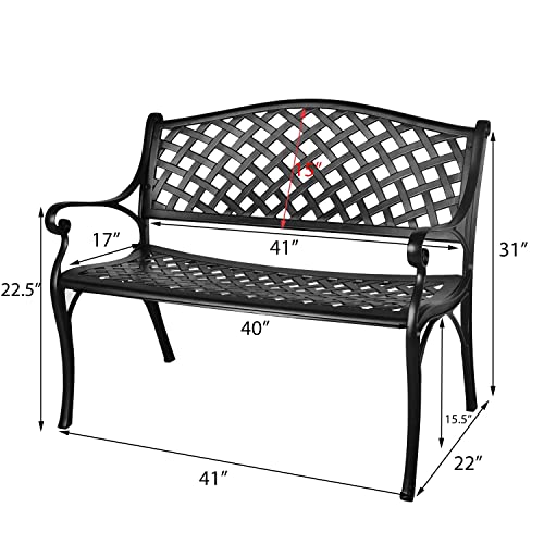 Outdoor Cast Aluminum Patio Bench with Checkered Design V265343