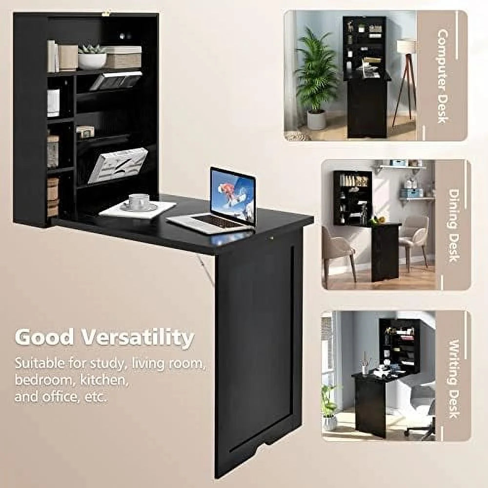 Wall Mounted Desk with Folding Shelves for Home Office H395