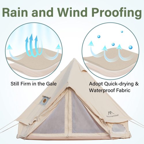 Mongolian Yurt Tent for Family Camping, Waterproof with Mosquito Net Doors S4556
