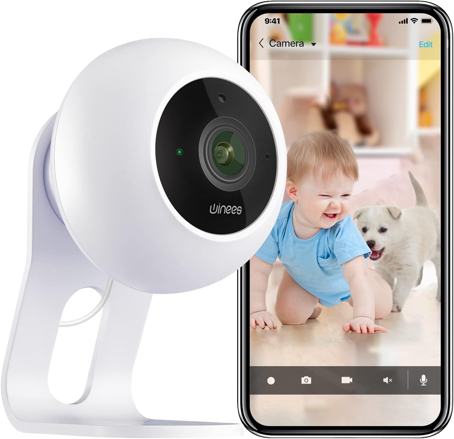 Indoor Security Camera, 2K WiFi with 2-Way Audio and Night Vision, 2-Pack B386