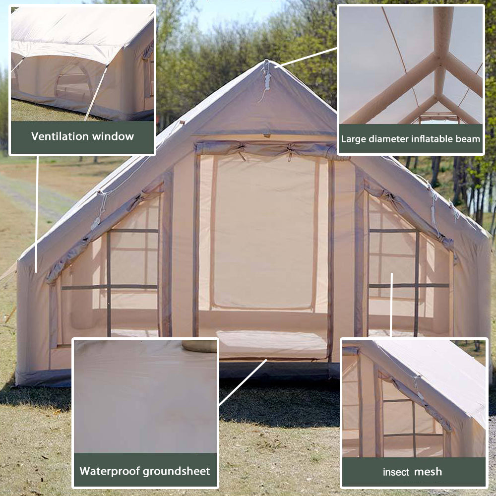 Inflatable Camping Tent with Electric Pump, Waterproof Windproof Oxford, Four Season Cabin Tent Z453