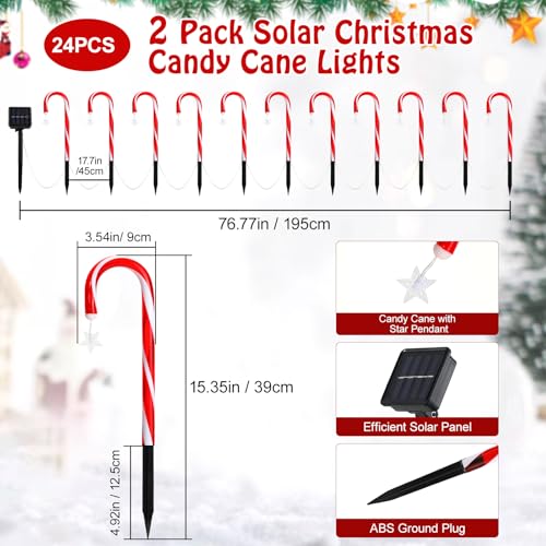 Solar Christmas Candy Cane Lights Outdoor, Pathway Stake Lights, 24 Pack G8137