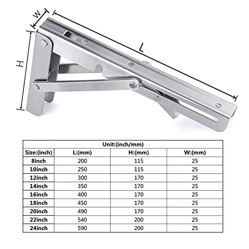 Folding Shelf Brackets 10" Stainless Steel, Max Load 330lb, Pack of 2 G138714