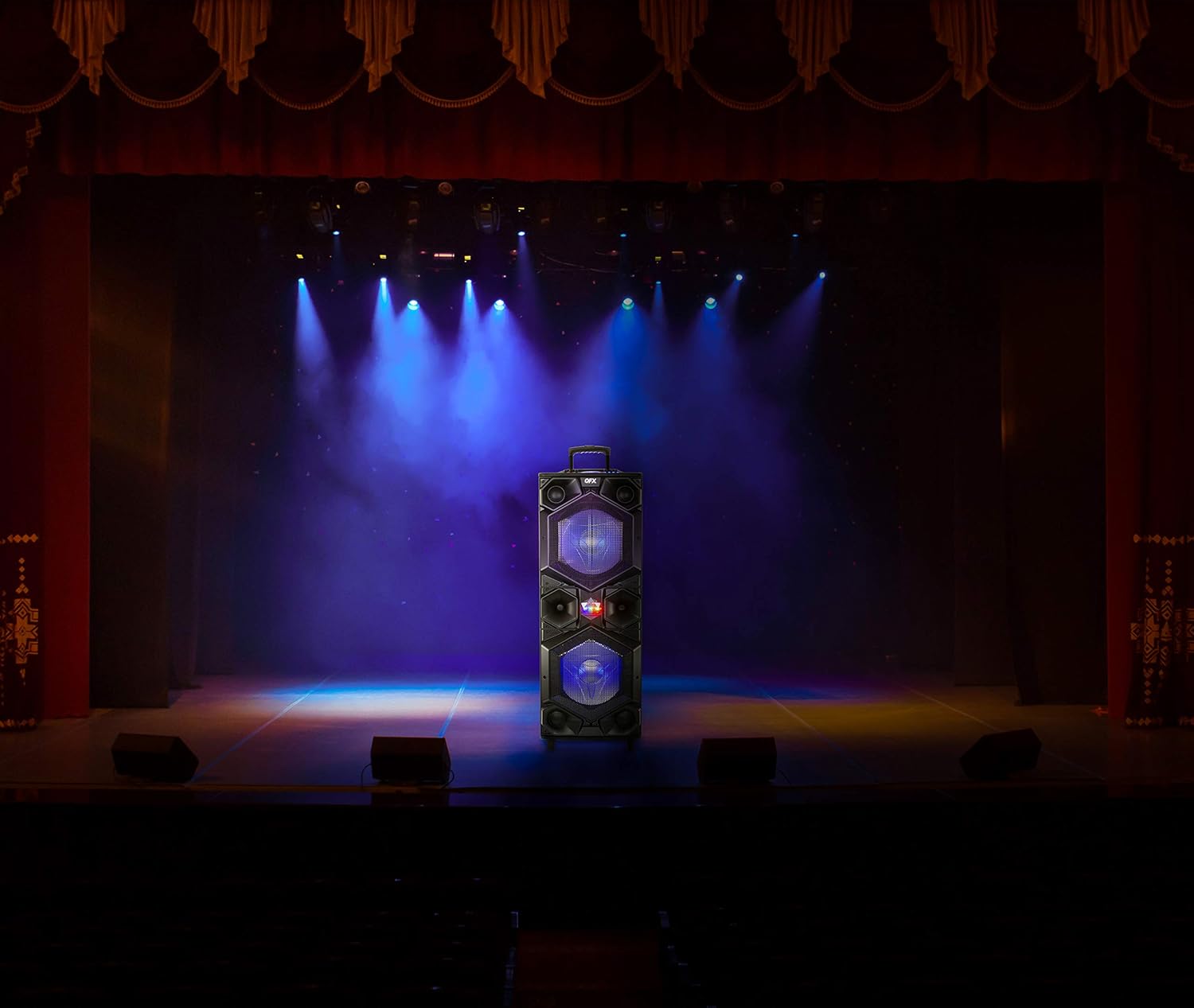 Portable PA Speaker System with Dual 15" Woofers and Party Lights H95935