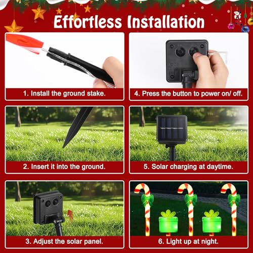 Solar Christmas Candy Cane Lights Outdoor, Pathway Stake Lights, 24 Pack G8137