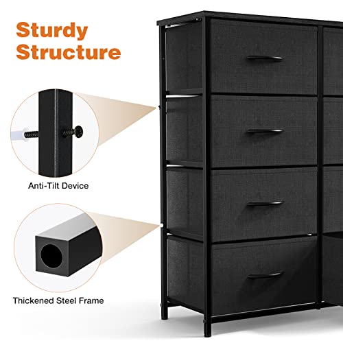 Fabric Storage Tower Dresser with Steel Frame, Black A93618