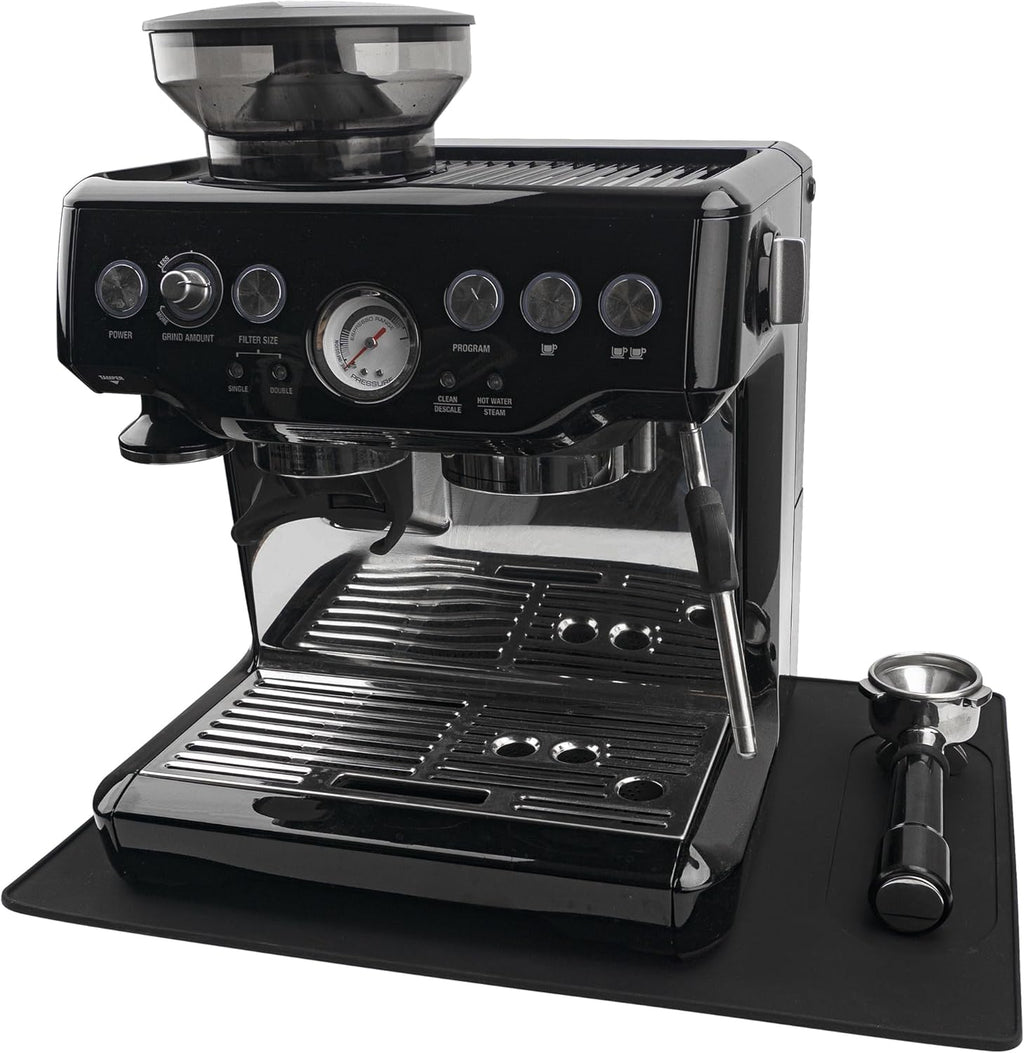 Silicone Mat Under Coffee Machine With Lip Automatic Machines Accessory, Black Multifunctional Rubber Base Mat, 18.9” x 13.8”