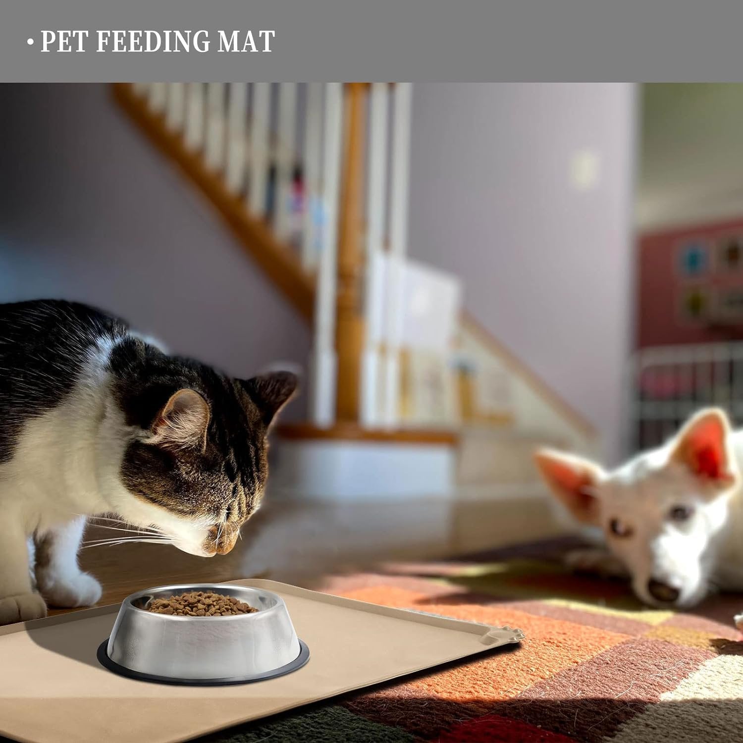 Waterproof Pet Feeding Mat with Raised Edges for Cats and Dogs O303589